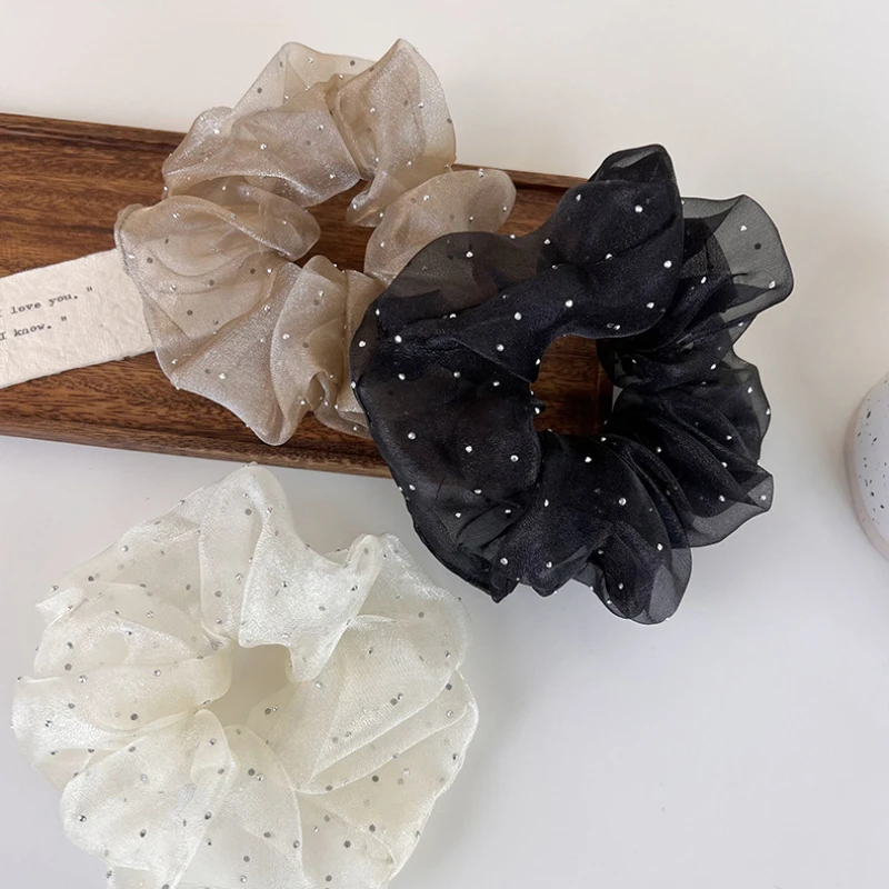 Elegant and Delicate Hair Accessories with Korean Hair Bun Cover and Organza Scrunchies, Perfect for Girls and Women