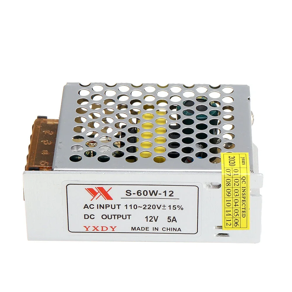 Comutação Power Supply Module Driver Adapter, LED Strip Light, AC 100-240V para DC 12V, 5A, 60W