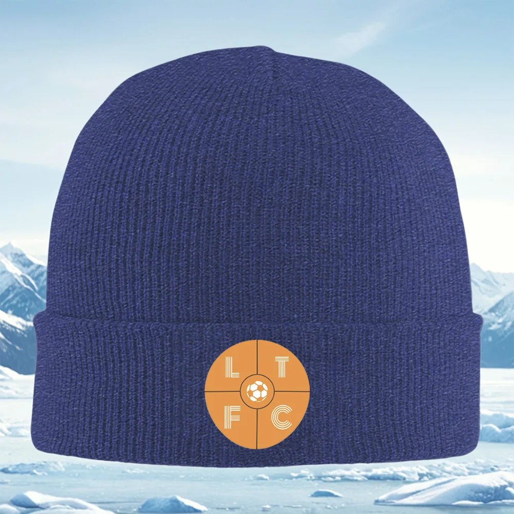 Emblema de fútbol con letras, diseño de círculo naranja, gorro de punto Unisex para hombres y mujeres, gorro, Jersey, gorro térm