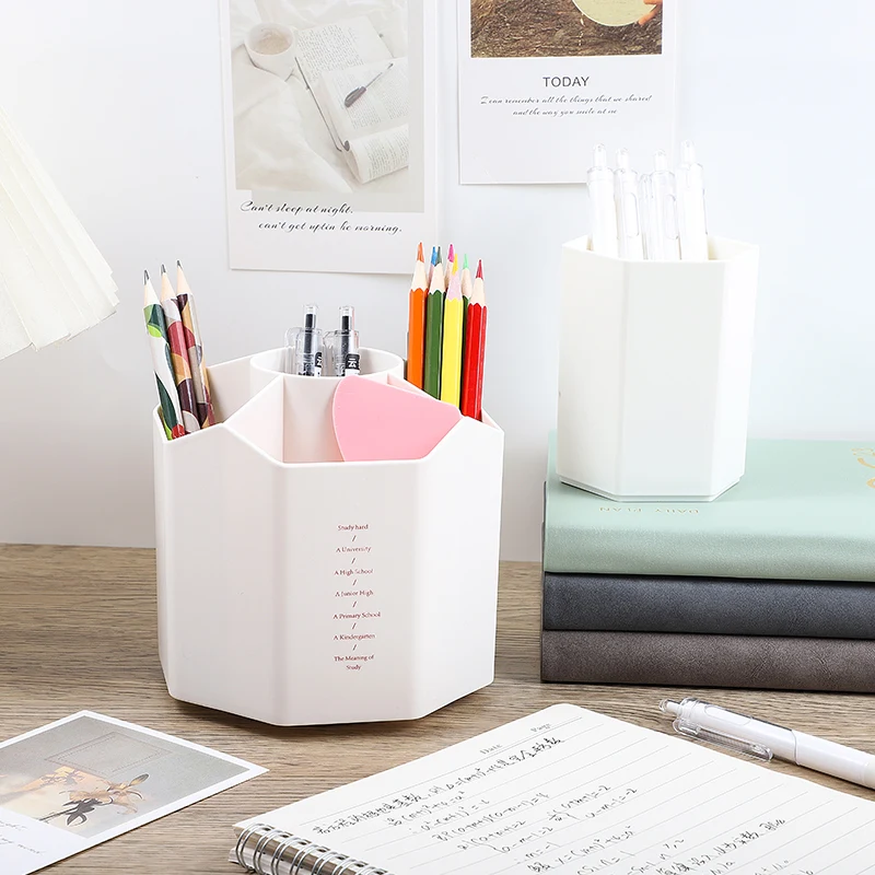 Large Capacity 5-grid Rotatable Pen Holder Pen Bucket Storage Office Rotatable Pen Bucket Table Stylish