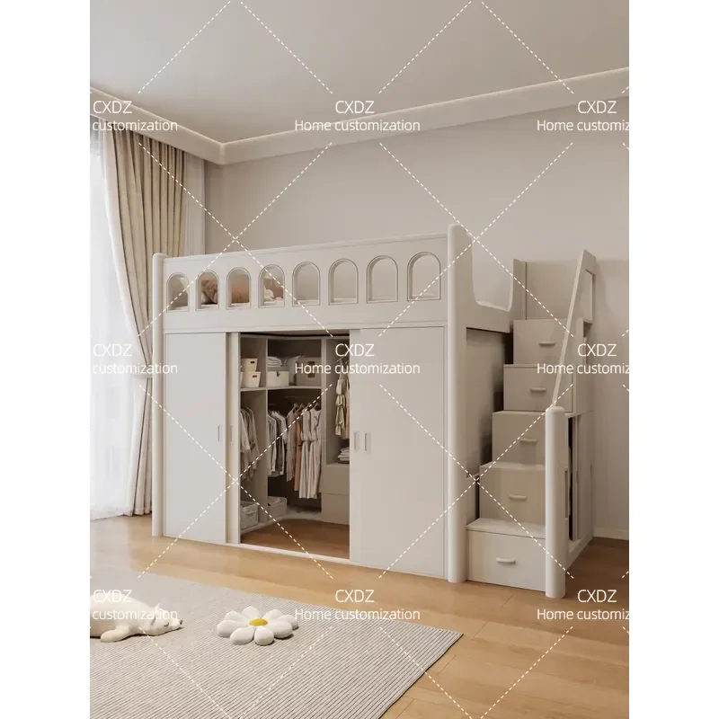 Bed, lower cabinet, empty combination bed, desk, wardrobe, integrated small apartment, walk-in cloakroom, elevated bed