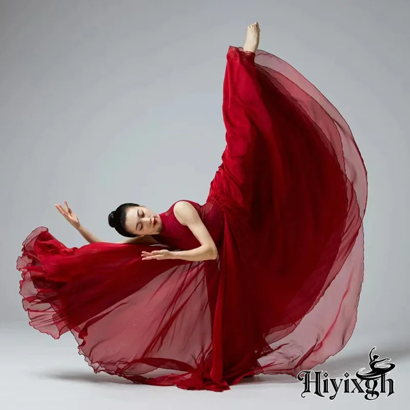 720 Degree Chiffon Half-length Skirt Ballet Dance Women Skate Long Skirts Dancer Practice Wear Professional Stage Dance Skirt
