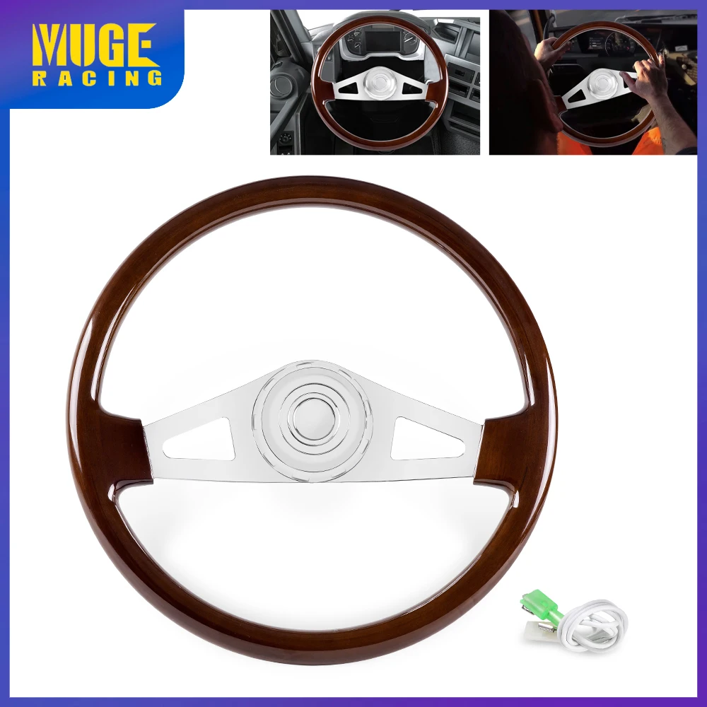 

MUGE-18 Inch Steering Wheel Wooden Electroplated Steel for Freightliner/Kenworth/Peterbilt/Volvo STW060