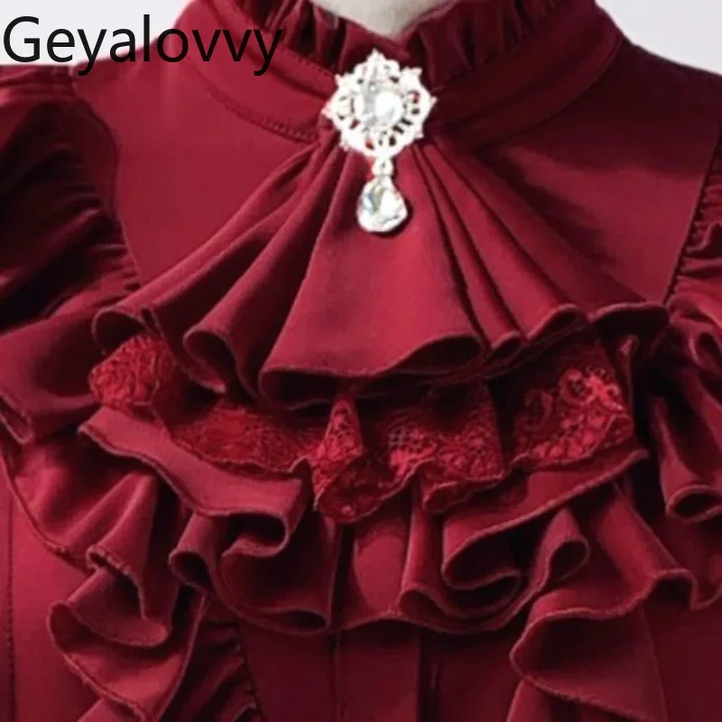 

Внутренняя рубашка в стиле Лолиты во французском стиле ретро, готическая милая однотонная рубашка для девочек с длинными рукавами и воротником-стойкой, универсальные топы