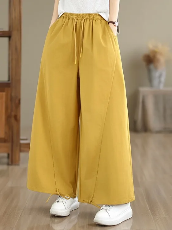 

Retro Wide Leg Pants Summer New plus Size Women Loose Slim Straight Casual Floor-Length Trousers Versatile Comfortable Cotton