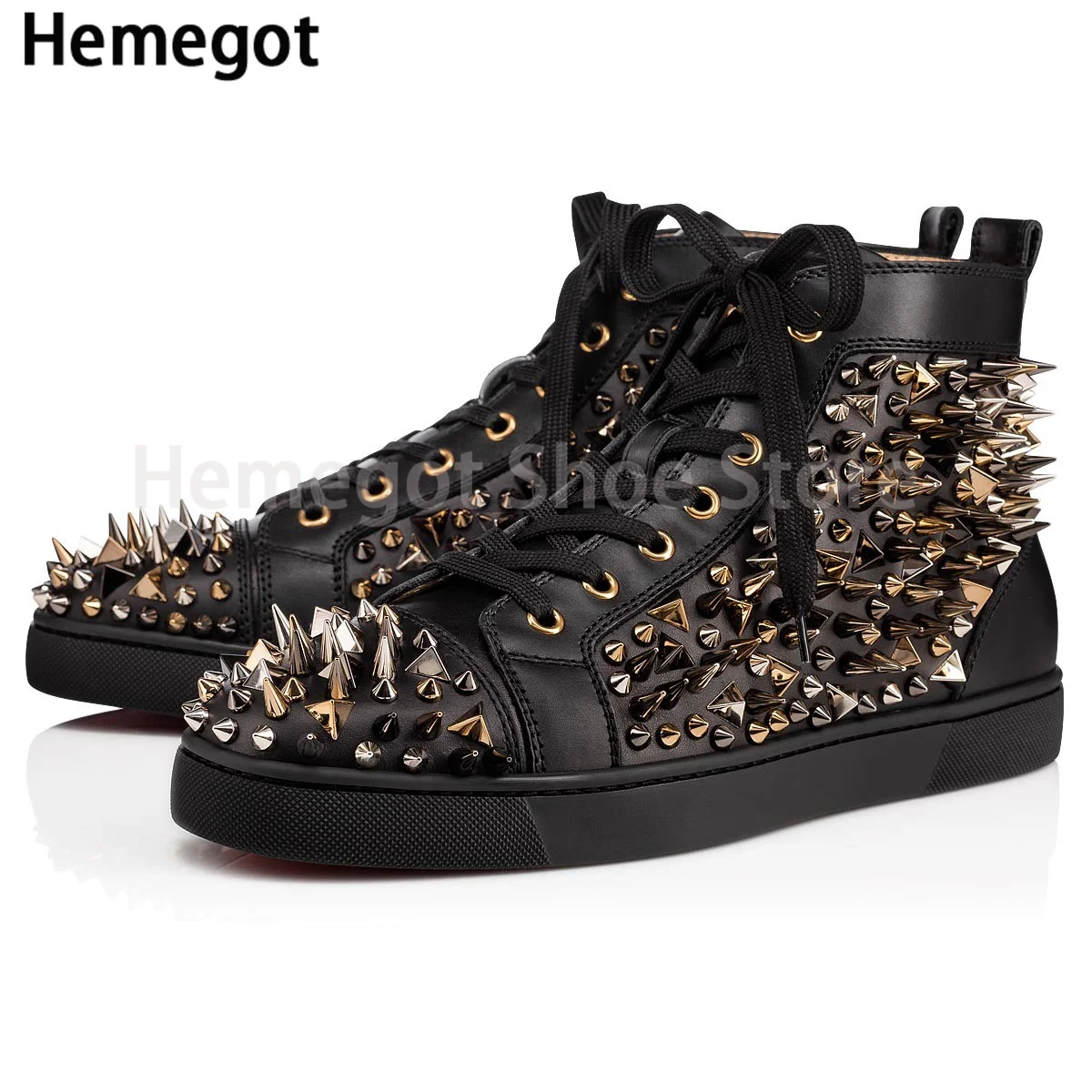 Luxury Rhinestone Rivets High Top Men\'s Shoes Accessories High Top Men\'s Shoes Sneakers Glitter Rivets Lace Up Casual Shoes