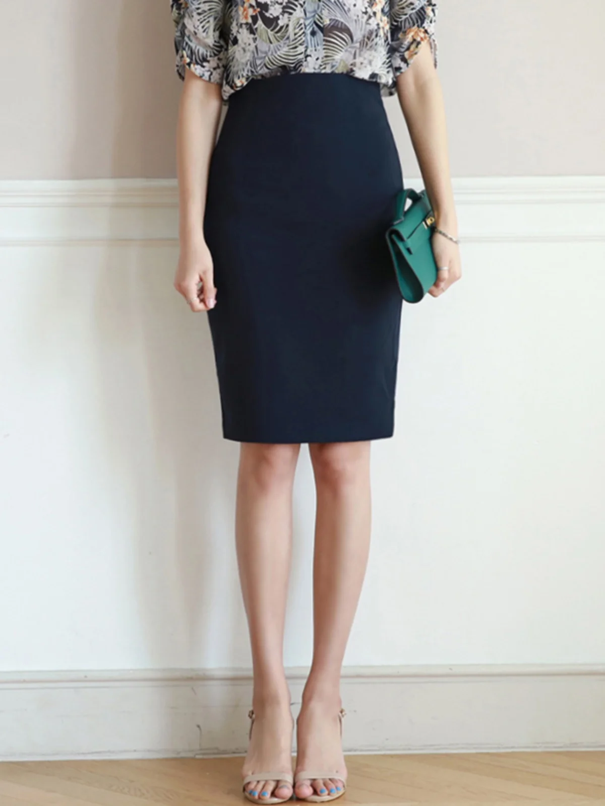 

Юбка-костюм с высокой талией для женщин, офисная, средней длины, приталенная, профессиональная, на молнии, корейский стиль, из полиэстера