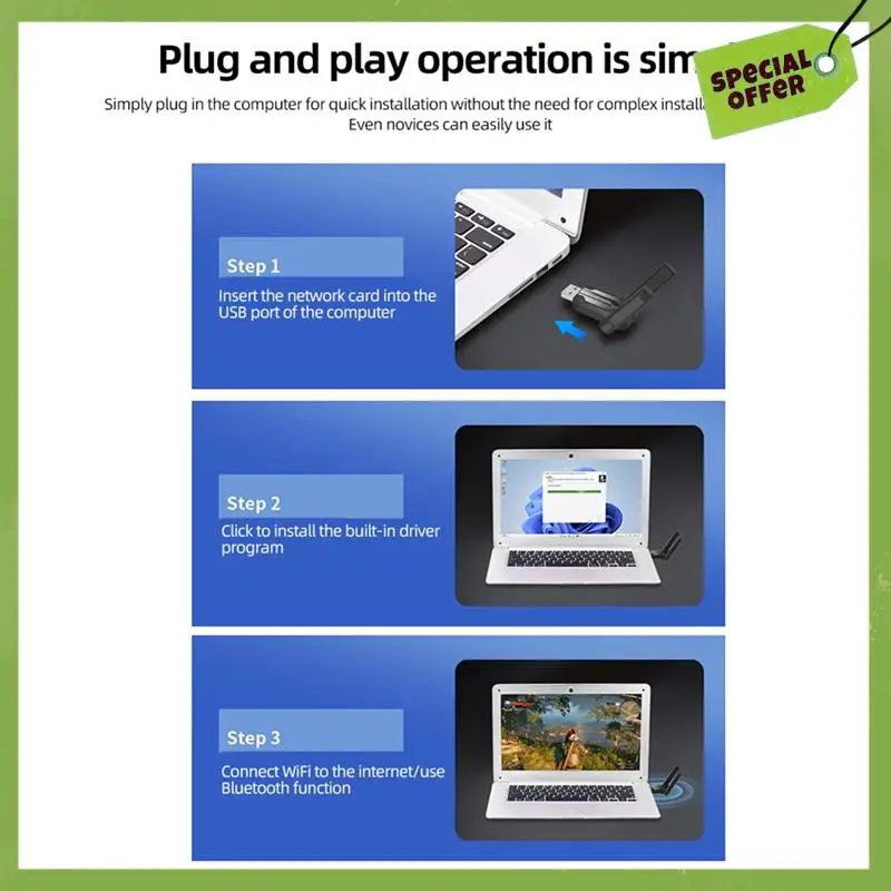 AX900 USB Wifi6 Adapter 2.4G/5Ghz Bluetooth5.4 900Mbps USB Dongle Wireless WLAN Receiver For Win7/10/11(32/64 Bit)