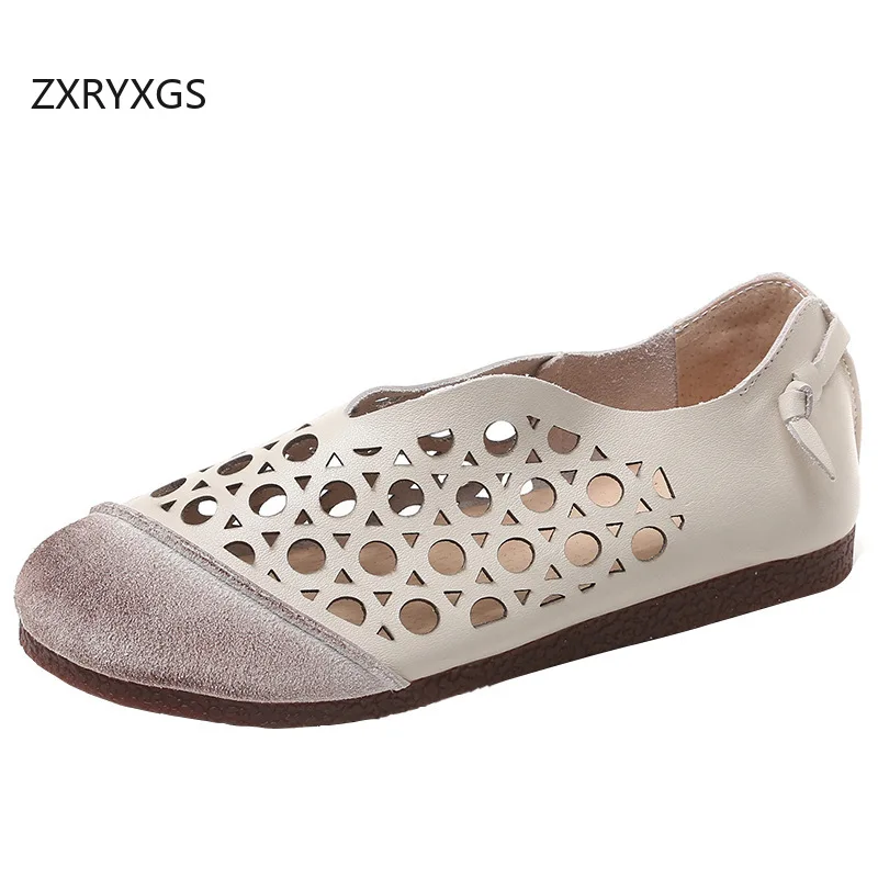 

ZXRYXGS/2020 летние туфли из воловьей кожи, туфли из натуральной кожи, дышащие сандалии на полой подошве, женская удобная модная обувь на плоской подошве