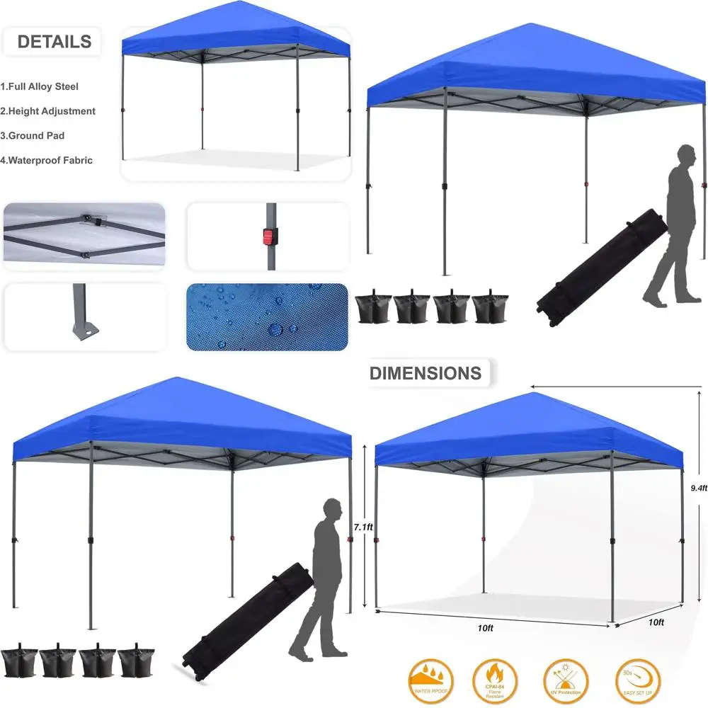 

Портативная уличная палатка с навесом 10x10 и сумкой на колесиках, 4 веревка, колья, мешки с песком, синий