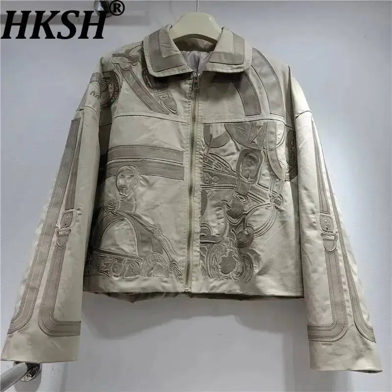 

HKSH весенне-осенняя новая женская куртка с цветными блоками и вышивкой в стиле пэчворк, элегантное короткое пальто на молнии с отложным воротником HK16072