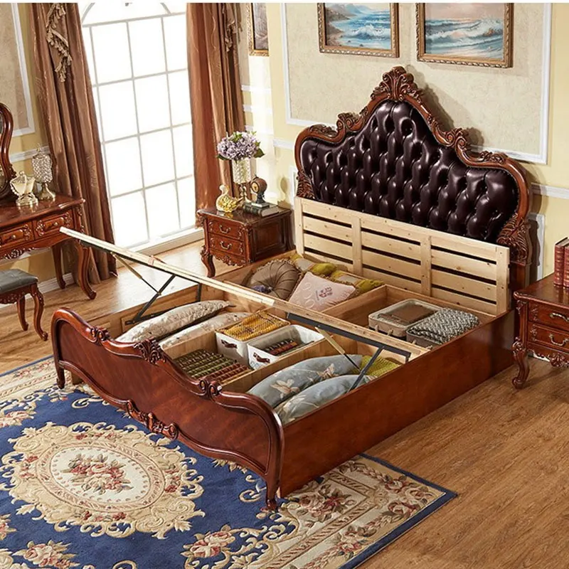 #American-style Genuine Leather Solid Wood Bed, Soft-padded Home, European-style Light Luxury and Simple Bedroom