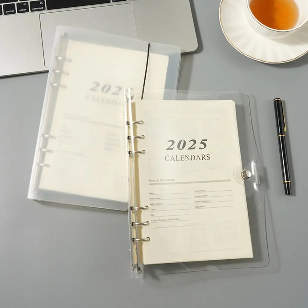 2025 Loose Leaf Notebook 6 Ring Binder Covers Thick Paper Spiral Note Pads Snap Button Closure Elastic Tie Straps