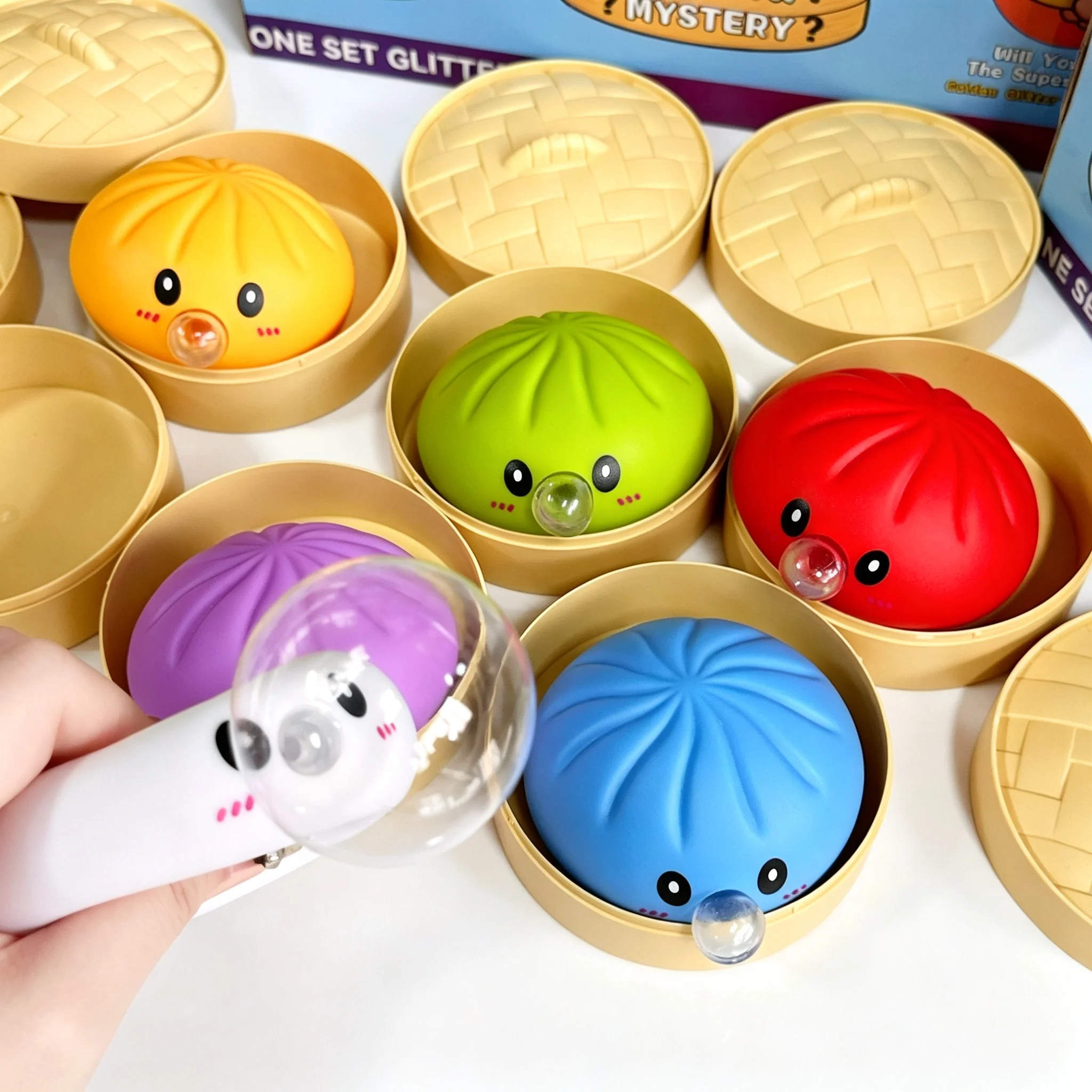 6pcs Simulation Dumpling Squeezable Blowing Bubbles Toys Squishy Colorful Stress Relieve Stress For Adults relieving Toy