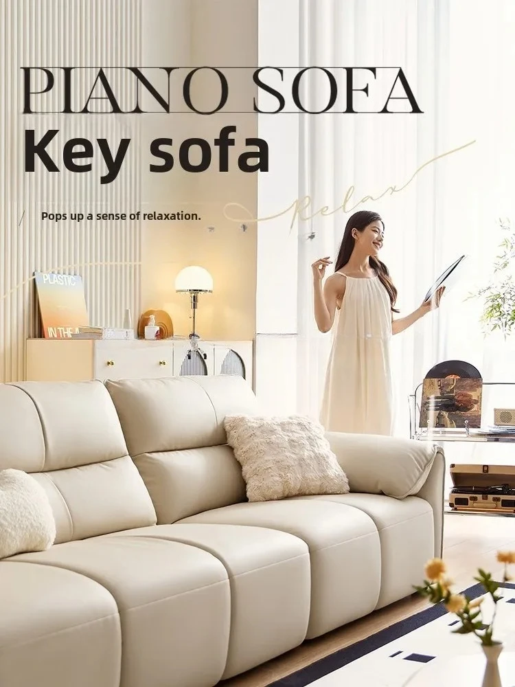 P7/13    First layer cowhide leather sofa living room piano keys  new big black cow furniture