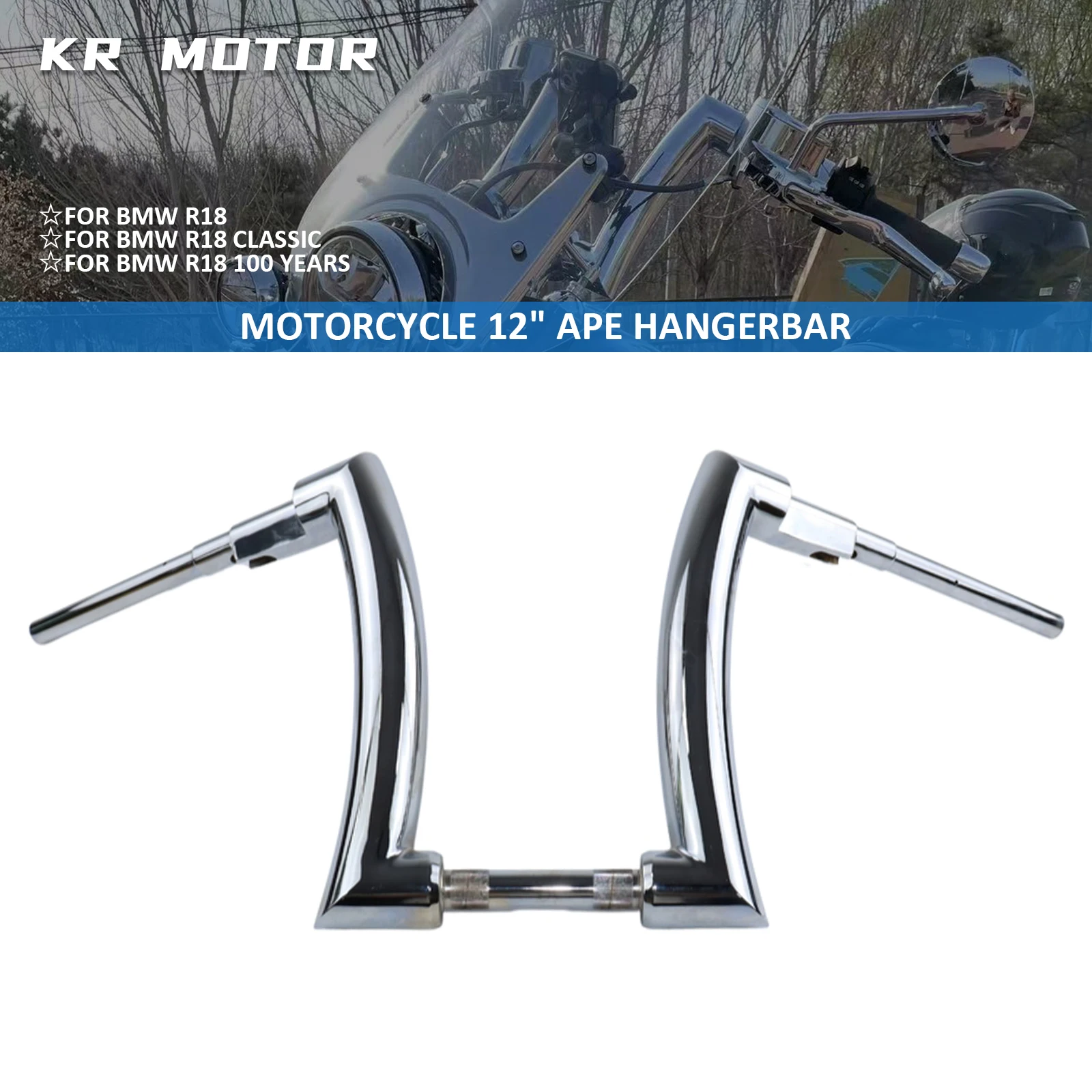 

Руль Apehanger 1,5 дюйма для BMW R18 100 лет R 18 Classic R18 2020-2024 12 дюймов Вешалка Ape с удлинителем Комплект масляных трубок
