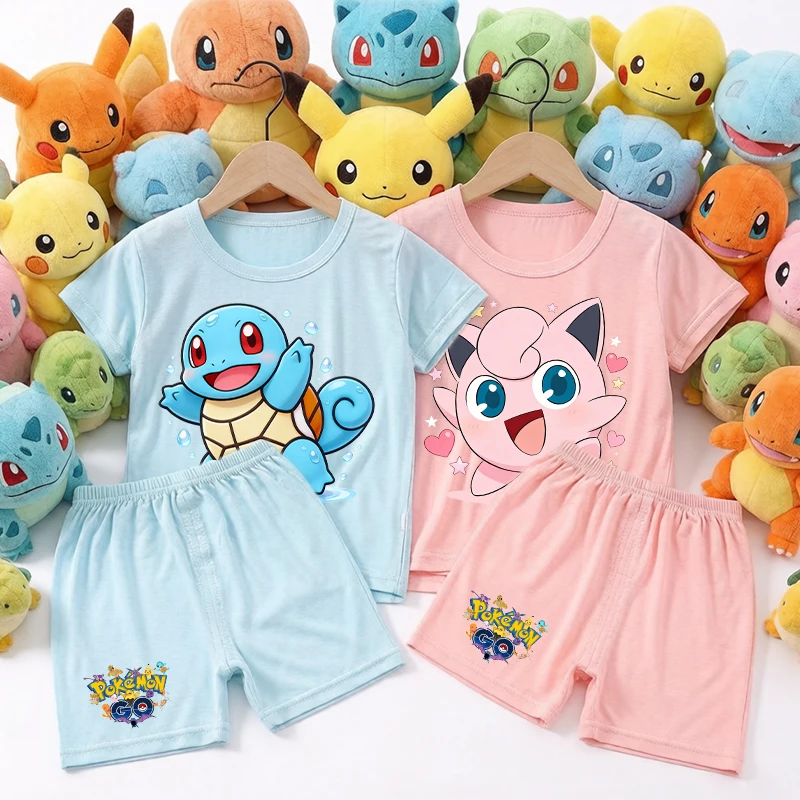 

Pokemons Game Baby Pajamas Set for Cute Anime Cartoon Girl Toddler Sleepwear Kids Thin Short Sleeve Tops Shorts Childern Clothes