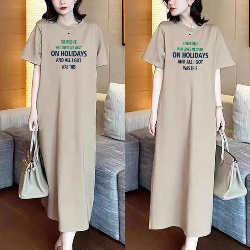 

Women's Short Sleeved Dress Girls Summer Skirts Loose Oversized Ladies Fashion Korean Style Pullover Long Casual Outwear Tops