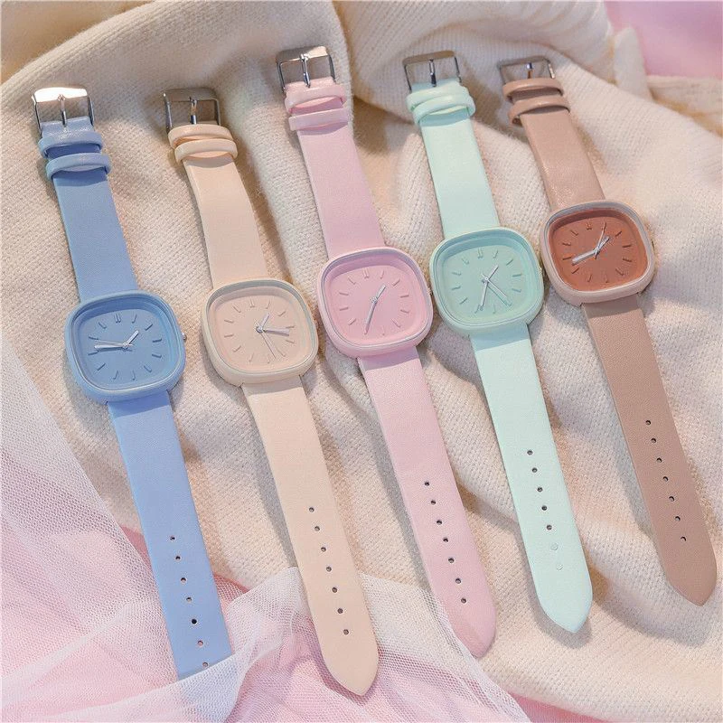 Korean Women\'s Quartz Watches Brand Sport Square Fashion Ladies PU Leather Strap Watch Girl Solid Luxury Simple Wristwatch Clock