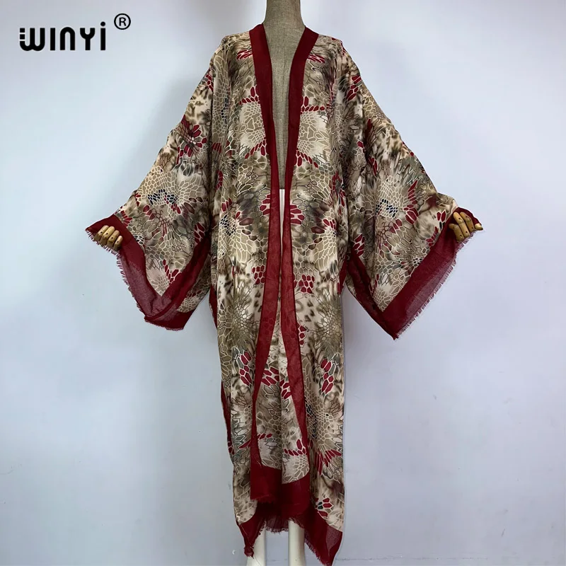 WINYI kimono summer boho print beach outfits for women cover-up long coat elegant Africa coat beach outfits for women maxi dress