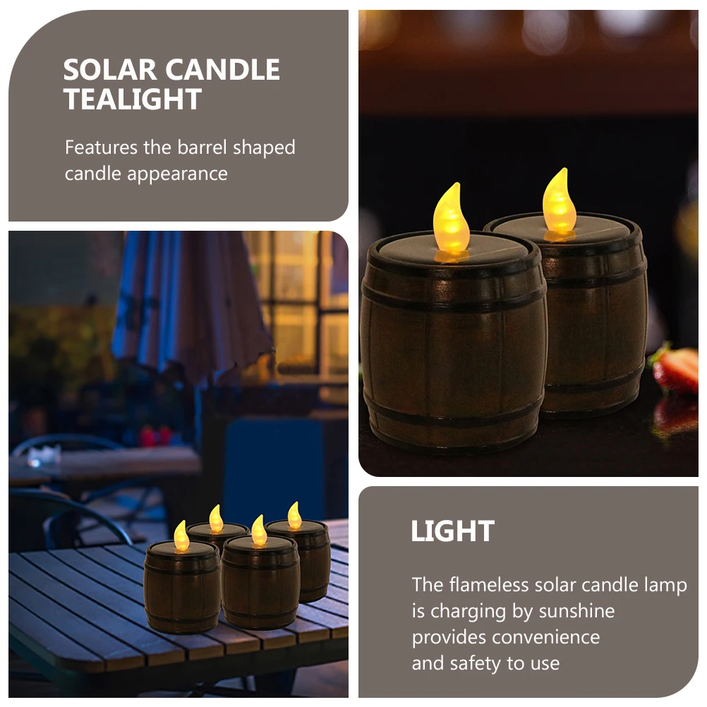 

Solar Powered Tealight Waterproof Flameless Romantic Barrel Shaped Decorative Light for Outdoor Garden Birthday Wedding