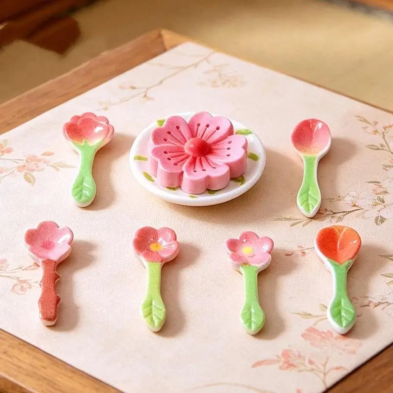 10/20/30Pcs Miniature Simulated Spoons Set Cute Flower Spoon Resin For Miniature Scene DIY Phone Case Cream Glue Decoration