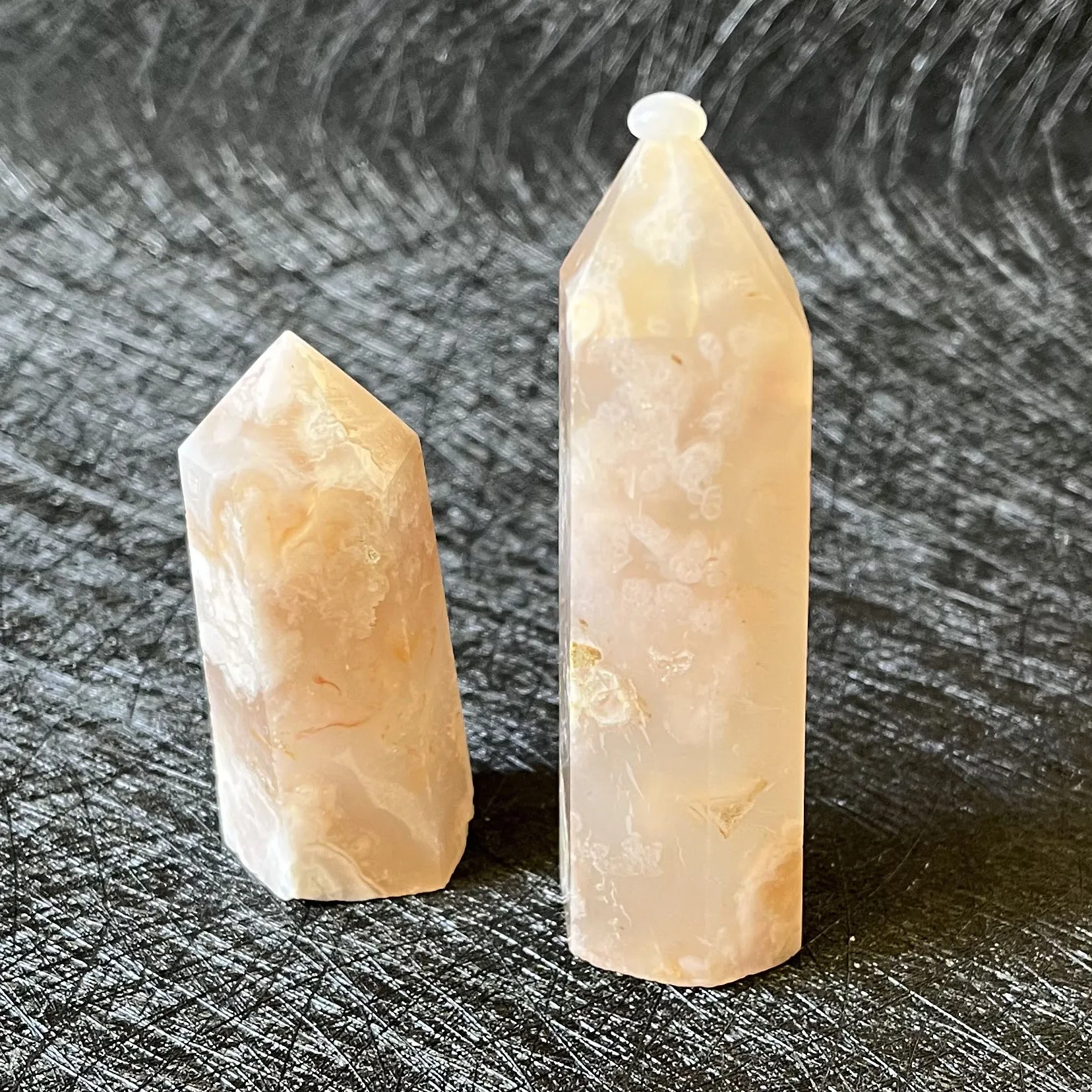 

Natural crystal quartz point healing stone cherry blossom agate hexagonal prism obelisk wand stone tower home decoration