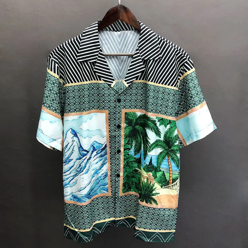 Vintage Playing Card Pattern Patchwork Print 2023 Summer Men Hawaiian Shirts Streetwear Beach Shirt Hip Hop Casual Holiday Tops