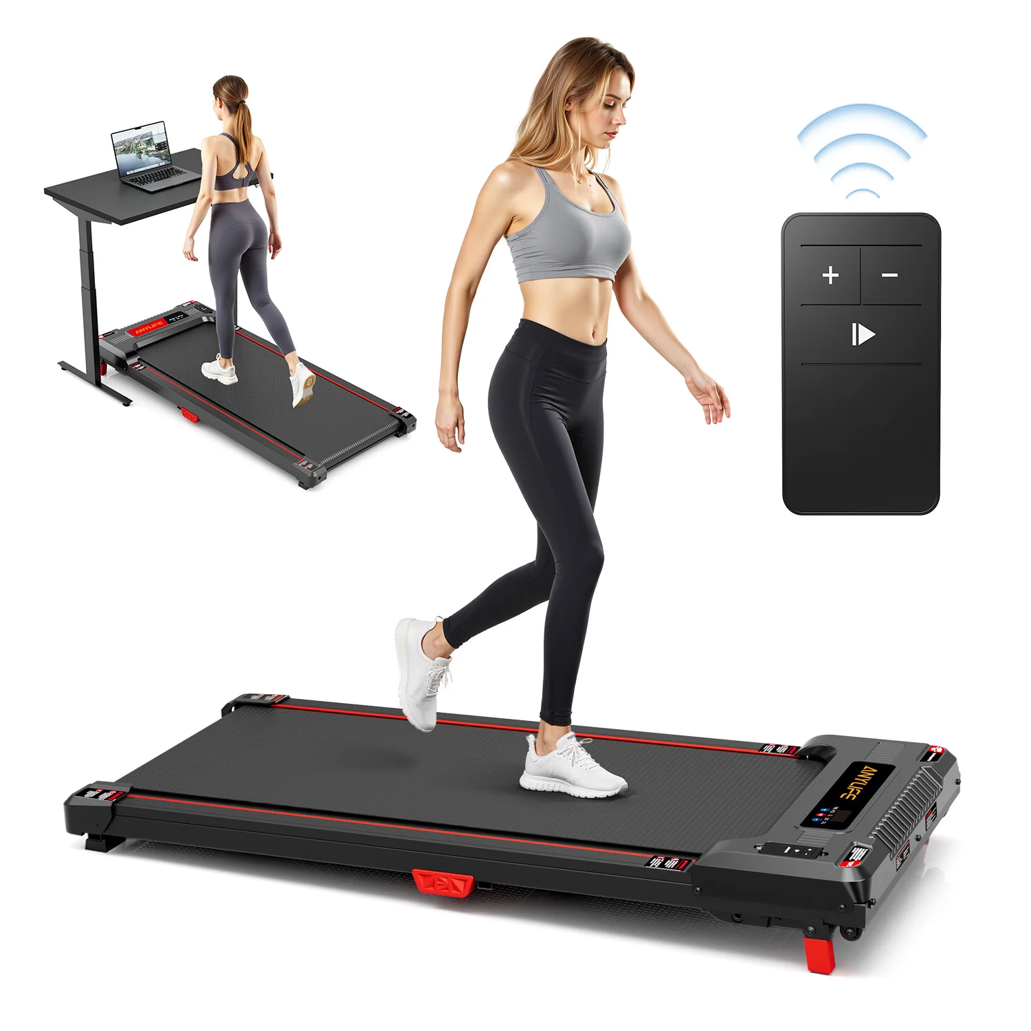 Cinta de correr debajo del escritorio, cinta de correr inclinada con almohadilla para caminar, capacidad de 330 libras, cintas de correr portátiles de 2,5 HP para el hogar