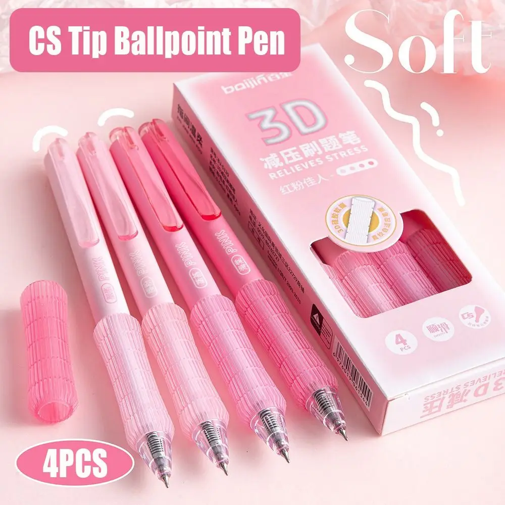 4 Buah/Set Pena Bolpoin Pegangan Lembut Kualitas Tinggi Ujung CS Pena Netral Cepat Kering 0.5Mm Hadiah Pena Gel Tipe Tekan Tinta Hitam