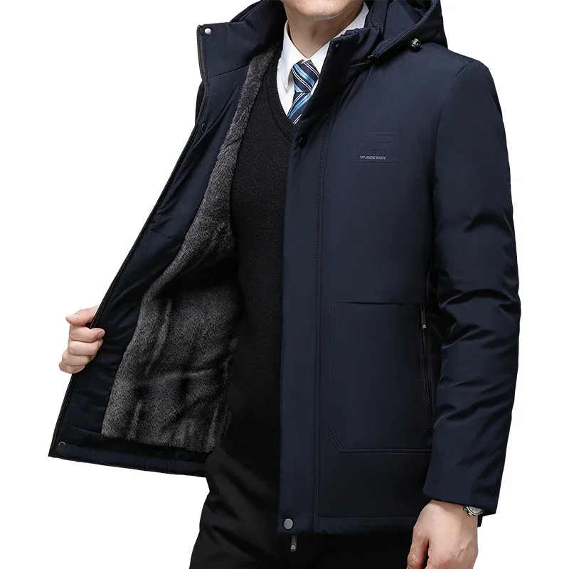 Mens Winter Jacket Windproof Men Thick Warm Gift for Father Husband Parka Windproof Parkas New Fashion Fleece Hooded ZL521