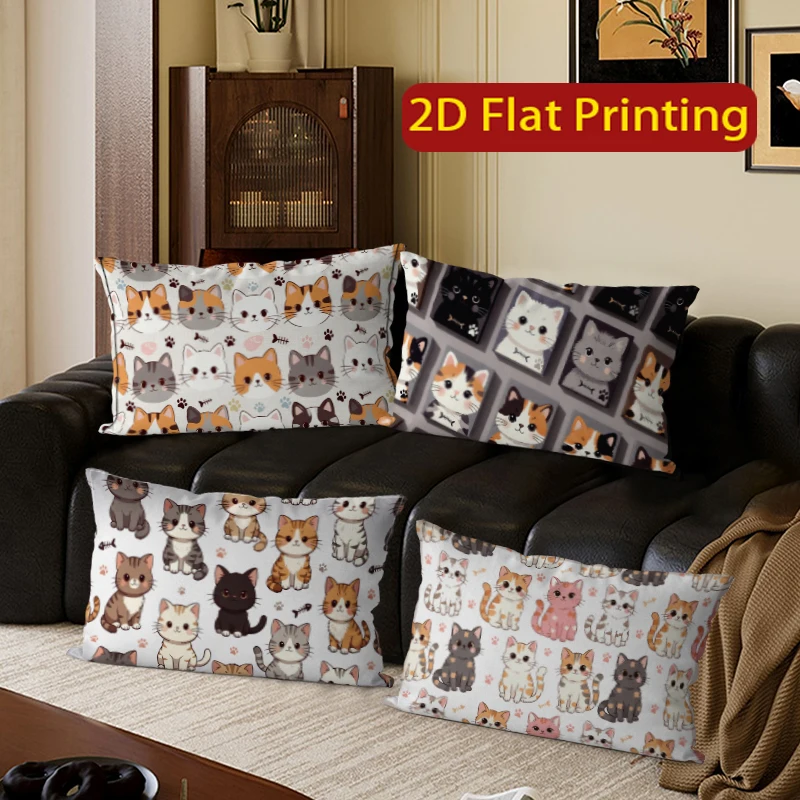 Cute Kawaii Cat Print Rectangular Pillow Covers Suitable For Sofa Bedroom Car Pillow Cover Cushion Rectangular Back Cushion