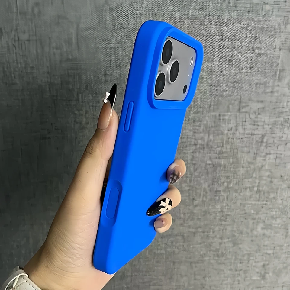 Funda de silicona líquida azul cobalto para iPhone 17 Pro Max 16 Pro Max 15 14 13 12 con botón de control de cámara, cubierta suave mate 2