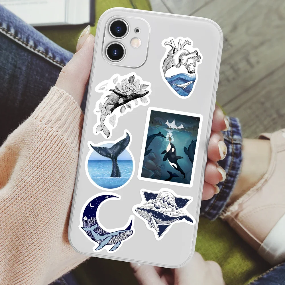 Aesthetic Whale Stickers Ocean Watercolor Art DIY Toy Gift Graffiti Decal for Phone Luggage Laptop Bottles Scrapbook Waterproof