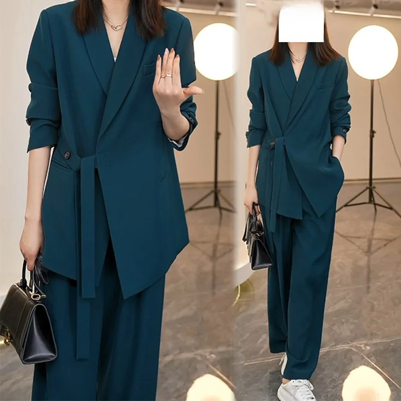 

Модный женский костюм больших размеров: простой комплект из двух предметов с широкими брюками, весенняя коллекция, подходит для офиса