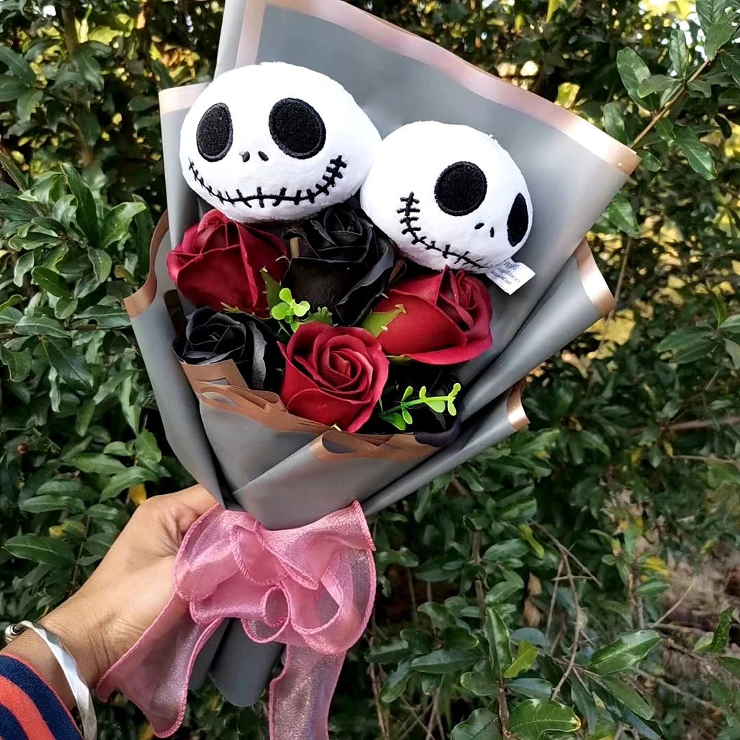 Halloween Jack Skellington Plush Bouquet Doll Toys With Soap Rose Flower Terror Skull Ghost Christmas Day/Valentine\'s Day Gifts