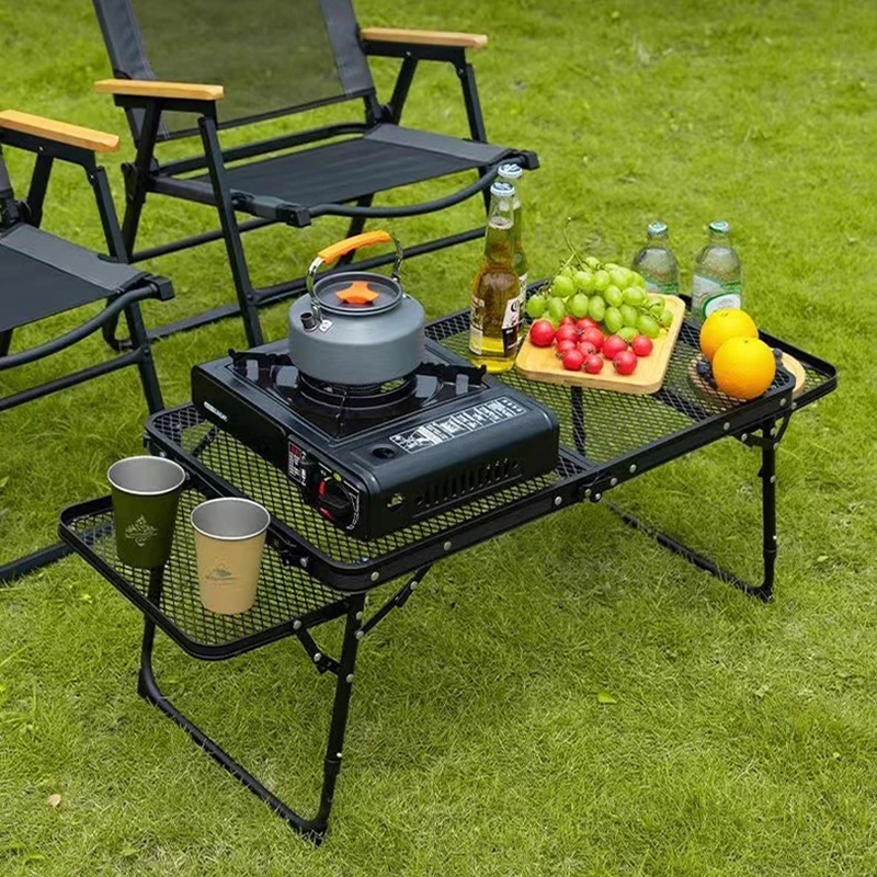 Camping Table Iron Mesh Folding Table Portable Outdoor Camping With Lifting Shelf Aluminium Alloy Dining Table