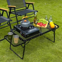 Camping Table Iron Mesh Folding Table Portable Outdoor Camping With Lifting Shelf Aluminium Alloy Dining Table