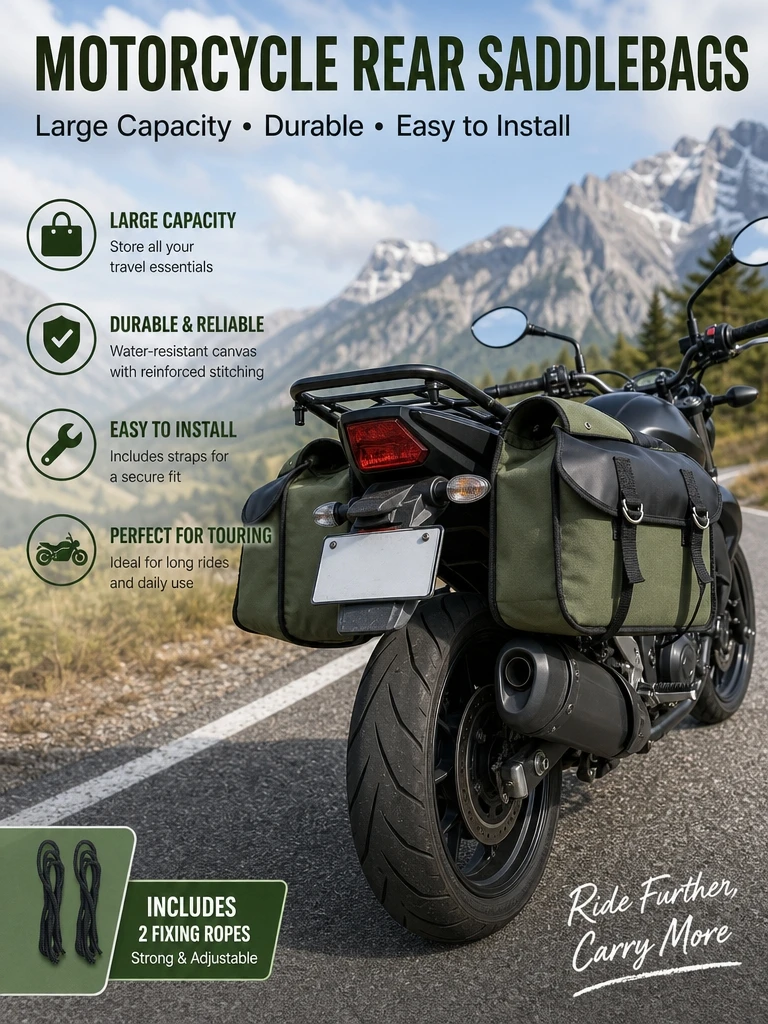Motorcycle Saddle Bag Canvas Side Storage Bag Waterproof Universal Luggage Bag For Motorbike Scooter Bicycle Travel Tool Bag