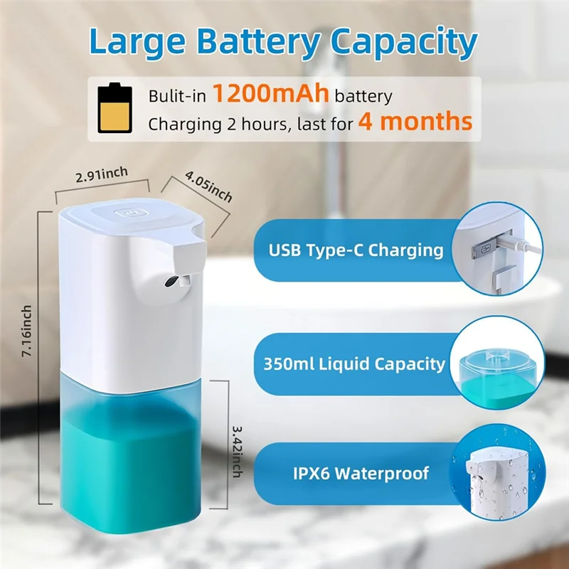 

A03F-350 мл автоматический дозатор пенного мыла с инфракрасным датчиком бесконтактный дозатор жидкого мыла 4 шестерни для ванной комнаты