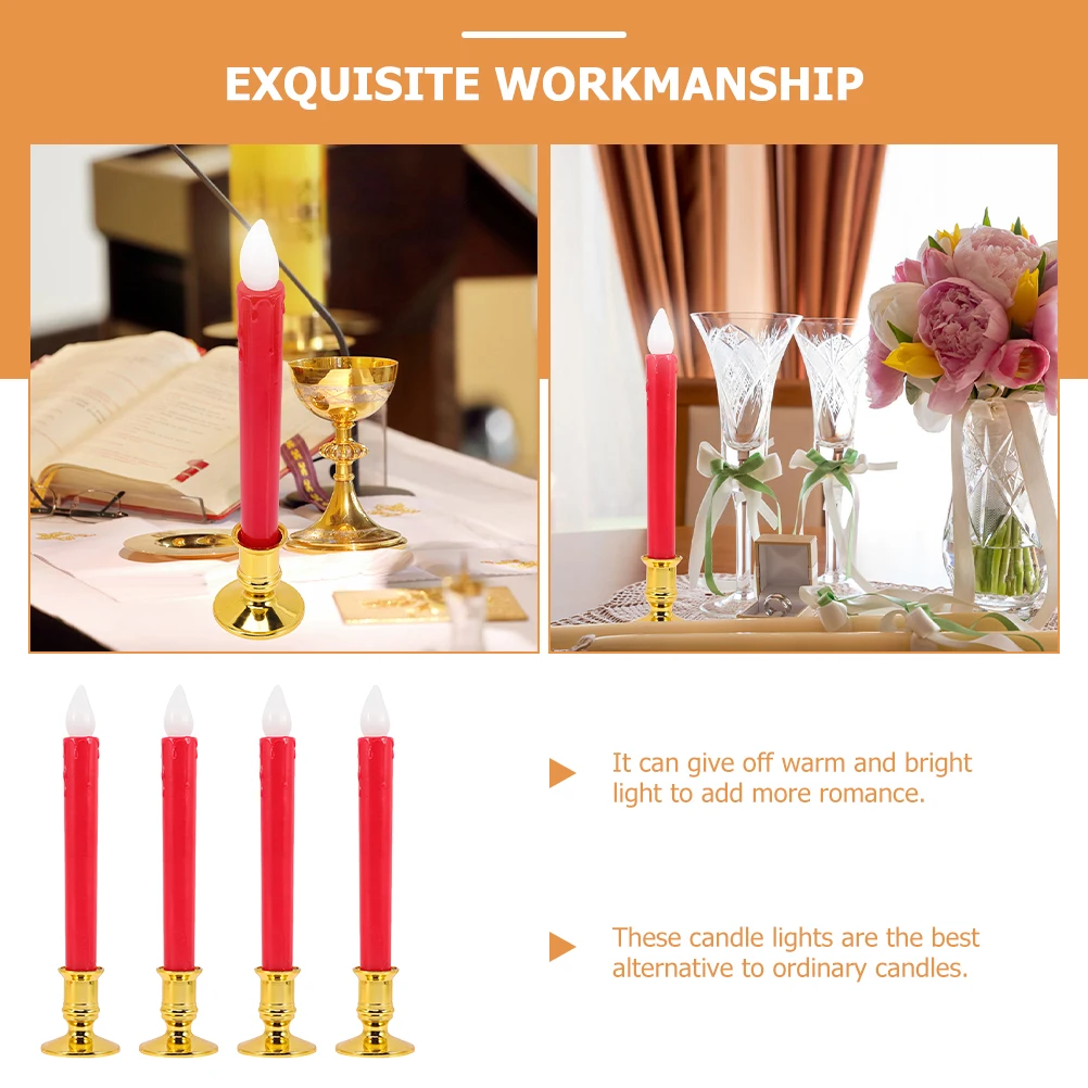 4 قطع شموع مستدقة عديمة اللهب LED واقعية تعمل على شموع ديكور عطلة الزفاف في عيد الميلاد