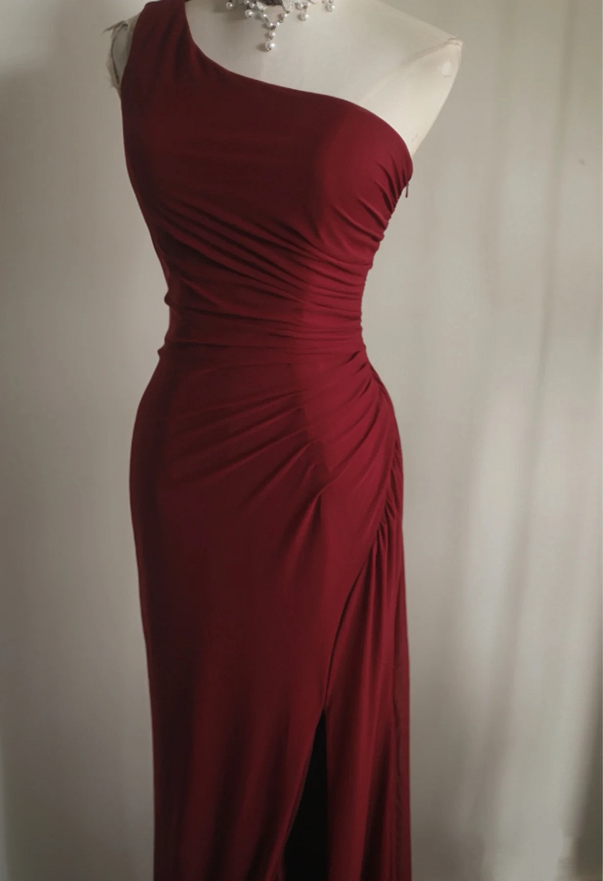 Elegante retro vermelho fishtail vestido de noite um ombro fenda lateral irregular enrugamento anfitrião ocasiões casamento crescido festa de aniversário