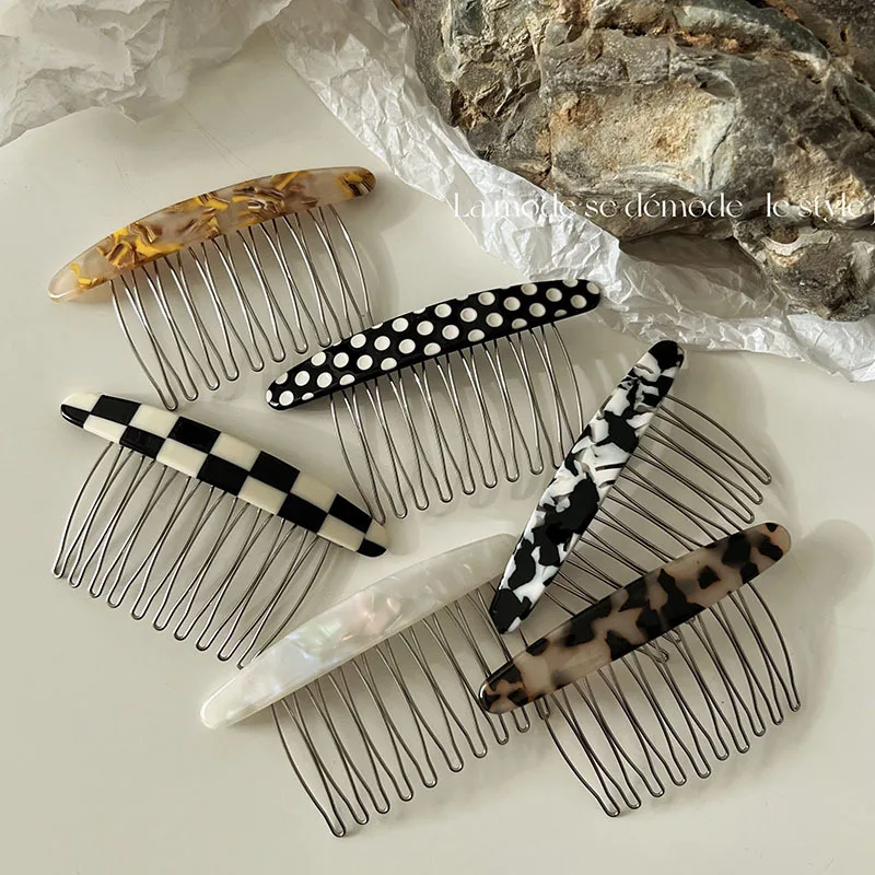 South Korea\'s new simple plaid bangs hairpin hairpin texture marble pattern iron tooth hair comb insert comb hair accessories