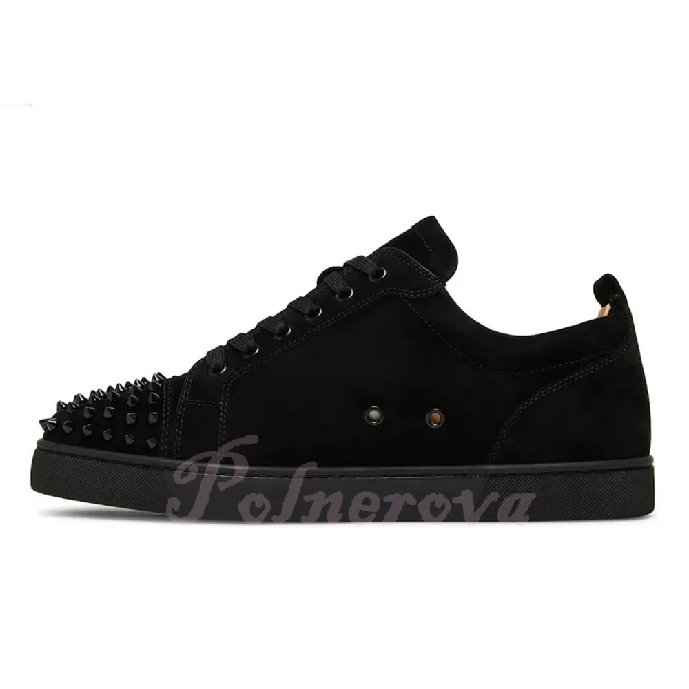 Preto rebites apartamentos sapatos masculinos rendas-up elegante tênis casuais designer resistente ao desgaste luxuoso sapato artesanal sapatos masculinos