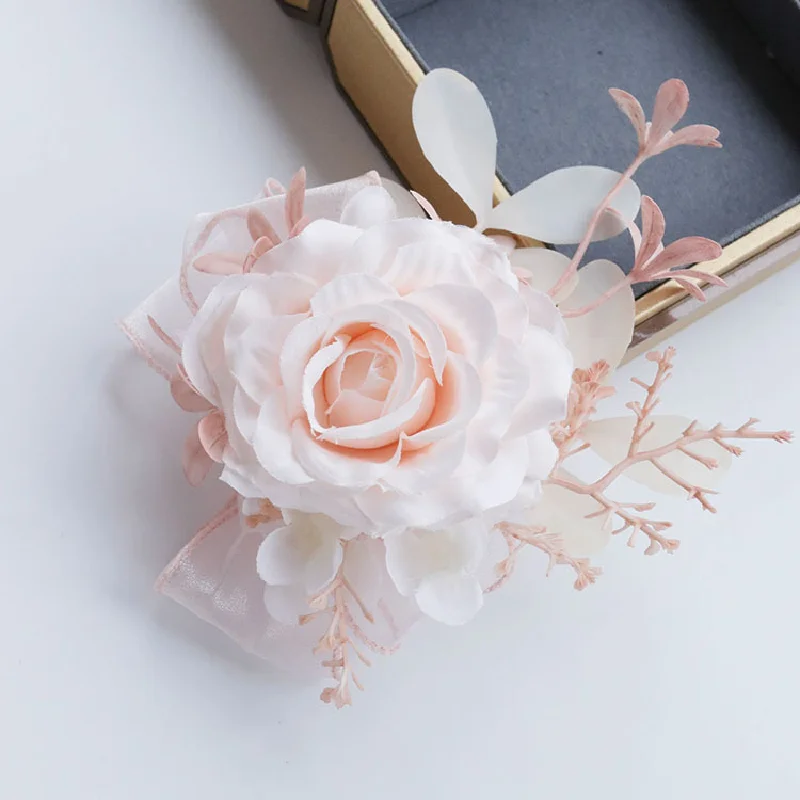 Boutonniere y ramillete de muñeca para Celebración de negocios, flor de simulación, suministros de boda, accesorios de fotografía, Rosa champán 479