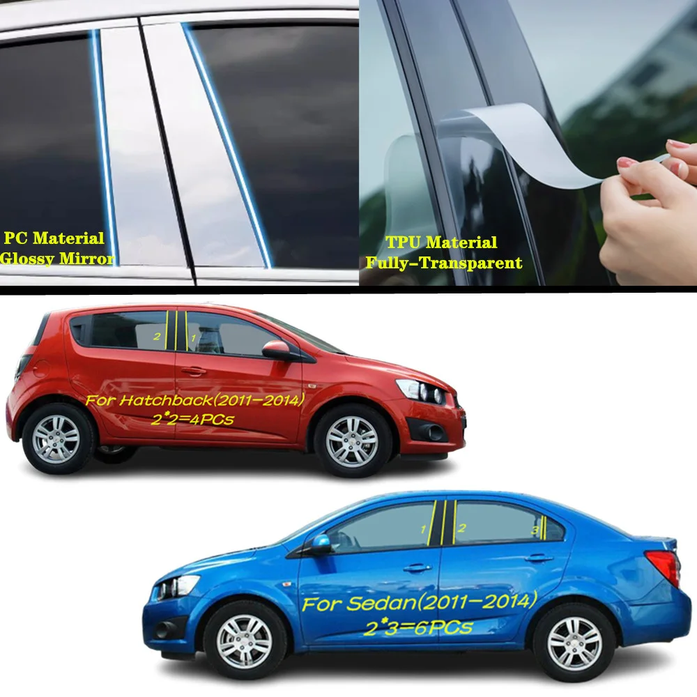 

For Chevrolet Aveo Sedan Hatchback 2011-2014 TPU/Glossy Mirror Pillar Post Cover Door Trim Window Molding Sticker Accessories
