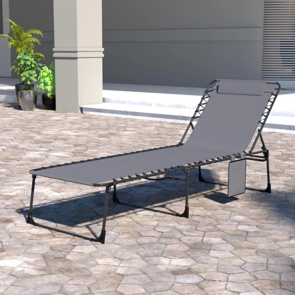 Chaise Lounge Chair 5-Position for Outside, Upgraded Adjustable Sun Lounger, Folding Outdoor Lounge