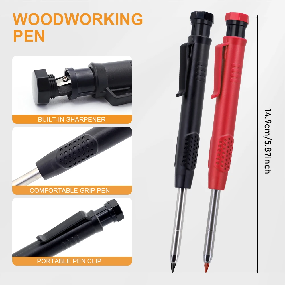 2,8 mm tiefes Loch-Holzbearbeitungs-Markierungs-Automatikbleistift-Set mit 100-teiliger Mine-Nachfüllung, für Zeichenwerkzeuge für architektonische Ingenieure – Detail 6