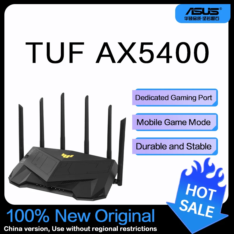 جهاز توجيه ASUS TUF Gaming WiFi 6 (TUF-AX5400) - منفذ ألعاب مخصص، وضع ألعاب الهاتف المحمول، تجميع WAN، متين ومستقر