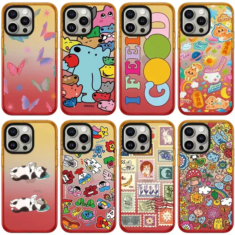 

Peach Gradient Border 2.0 Acrylic Bear Butterfly Cat Pattern iPhone 11 12 13 14 15 Pro Max Protective Case